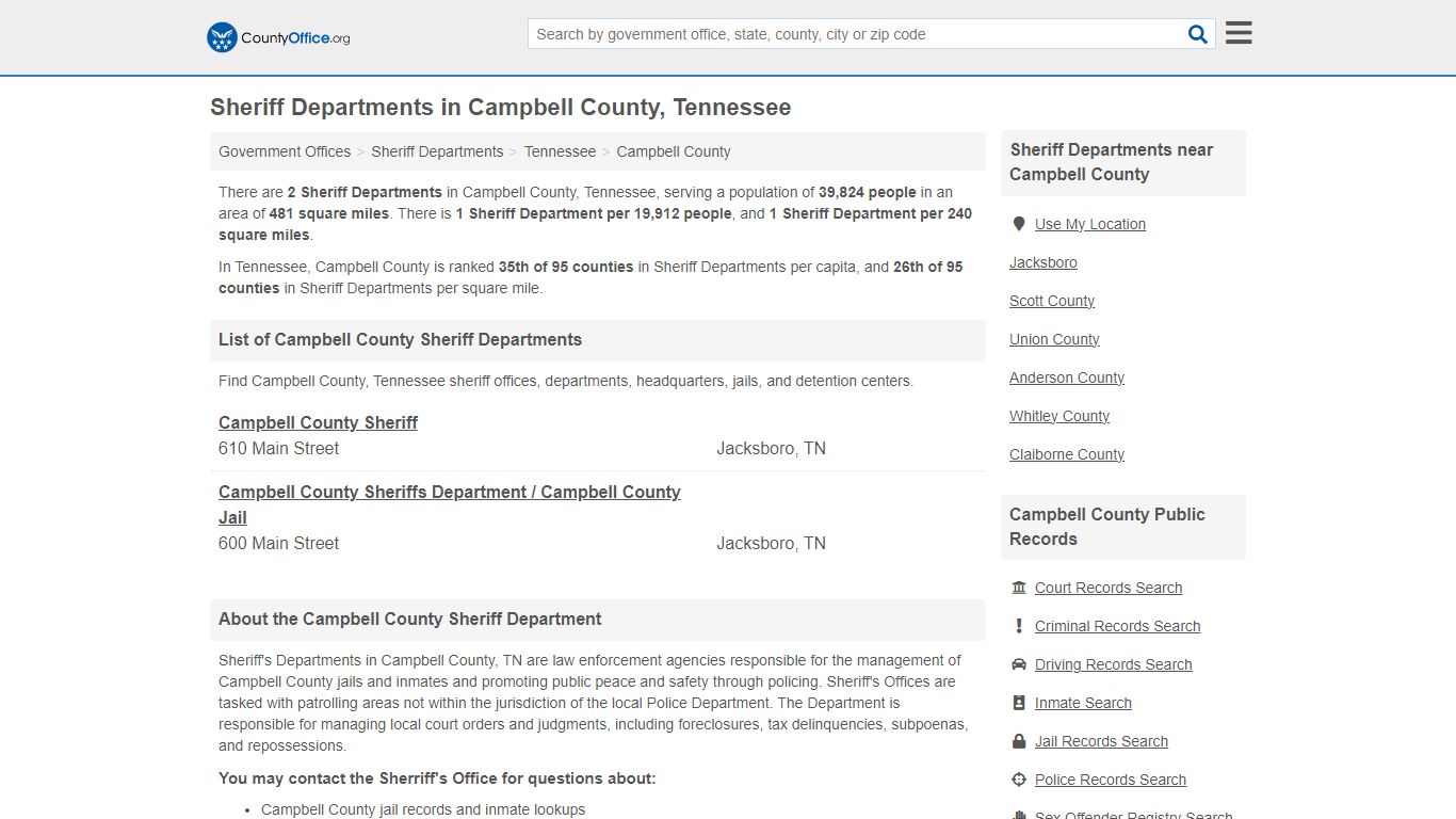 Sheriff Departments in Campbell County, Tennessee - County Office